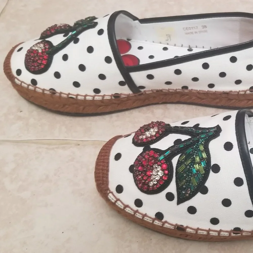 RARE EXCLUSIVE DOLCE & GABBANA CHERRY POLKA DOT EMBELLISHED ESPADRILLES FLATS